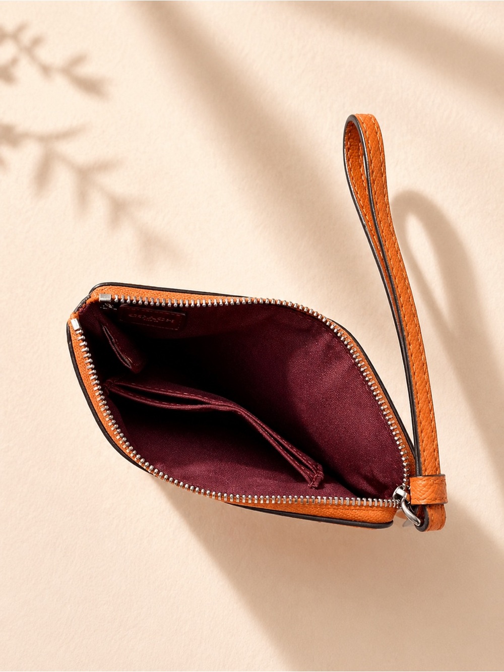 Coach Orange Pebbled Leather Wristlet with Detachable Strap - Picture 2 of 2